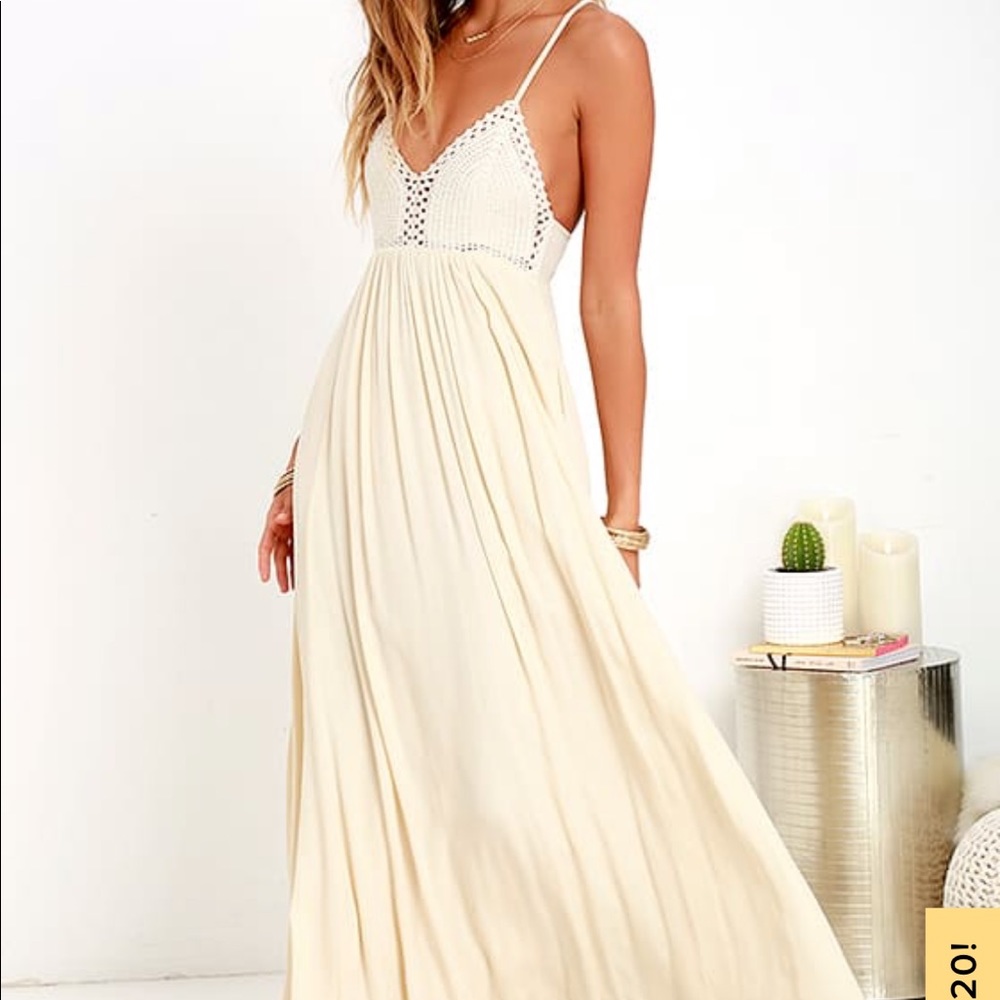 Lulus’s Hippie Hippie Chic Cream Maxi Dress